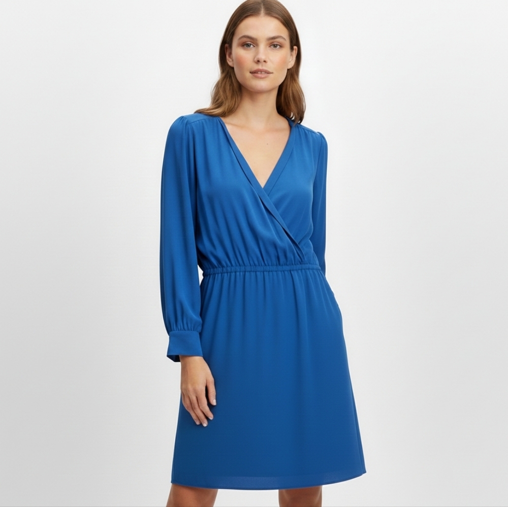 NEW Smart Set Wrap Shirt Dress Long Sleeve Elastic Waist Swing Blue Womens XL